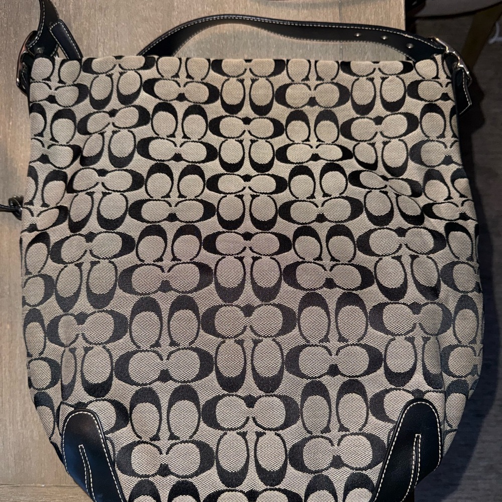 Coach Black and Cream Signature Shoulder Bag